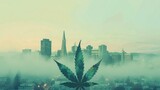 san francisco illustration, cannabis pot weed culture vibe, outlined cannabis leaf, 16:9