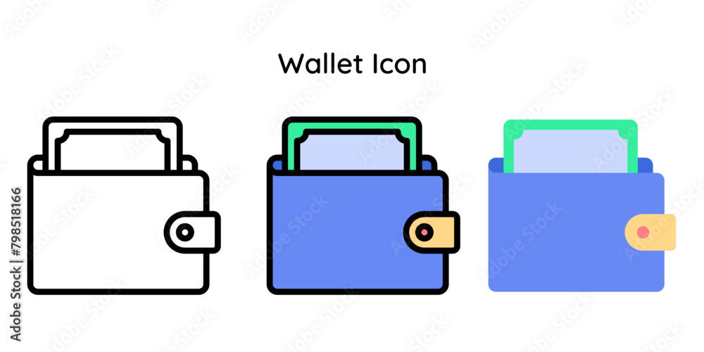 Wallet Icon. Line, Line Color, Flat Style. Wallet Icon. Line, Line Color, Flat Style.