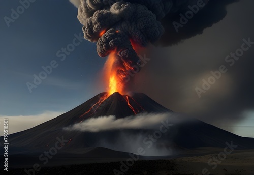 Volcanic eruption with lava spewing and ash cloud formation, generative AI