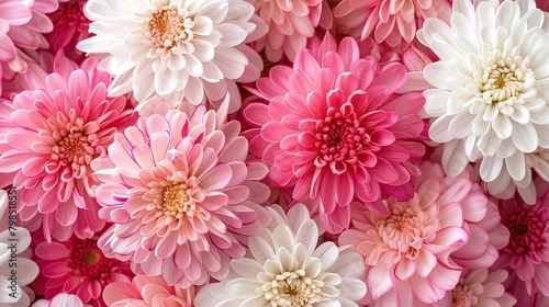 There are many flowers in the image. They are mostly pink and white. The flowers are arranged in a circular pattern.