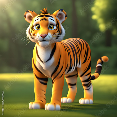 3d rendering of young cartoon tiger.