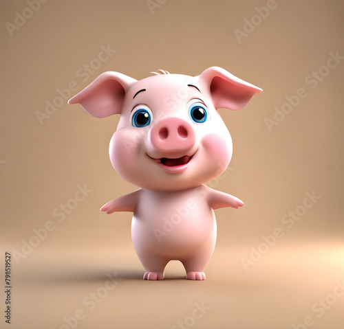 3d rendering of young cartoon pig