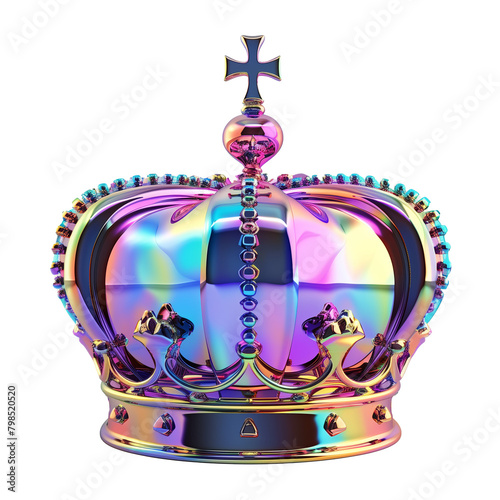 3d Crown icon colorful chrome,metallic holographic colored