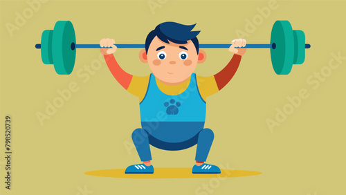 A weightlifter with Aspergers syndrome successfully completing a difficult lift their intense concentration evident on their face.. Vector illustration