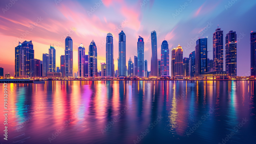 Fototapeta premium Dusk Skyline Reflections in Metropolitan Bay