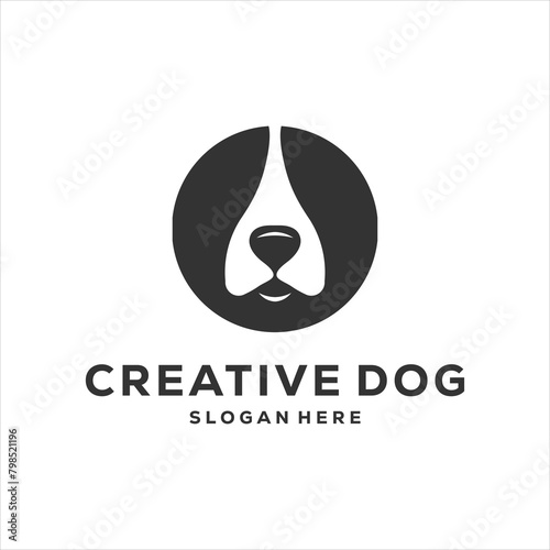PrintAbstract circle face silhouette of dog head with ears minimalist logo for veterinary clinic vector flat illustration, design inspiration