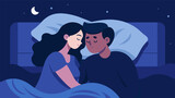 The silence of the night is broken by the sound of two lovers pouring their hearts out in a late night pillow talk finding comfort in vulnerability.. Vector illustration
