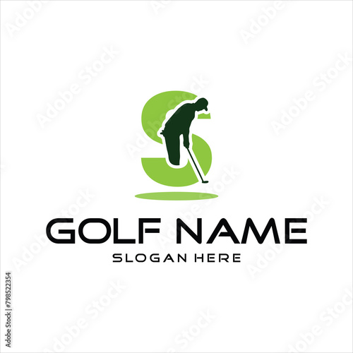 S logo and Golf player wearing hat, design inspiration, vector