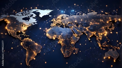 Concept of the global network and connection of America, abstract digital map of the country, data transfer and cyber technology, information sharing, and telecommunication