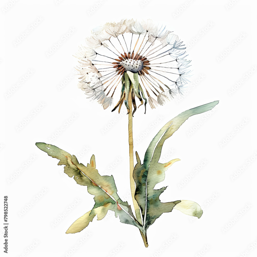 Dandelion watercolor isolated on white background - obrazy, fototapety, plakaty 
