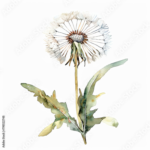 Dandelion watercolor isolated on white background