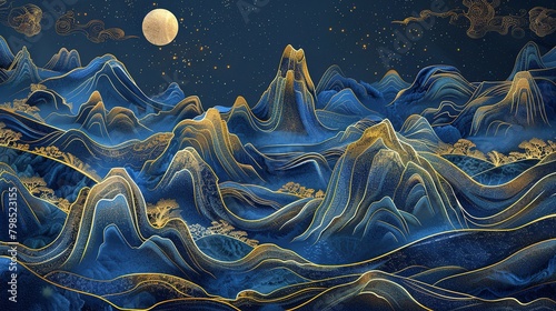 New chinese style meticulous landscape painting with gold UHD wallpaper