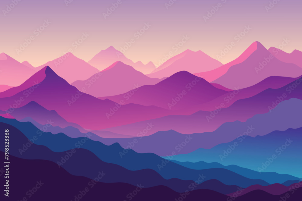 Gradient mountain landscape. Blurred volumetric silhouettes of hills. Vector wavy background with mountain slopes in fog. Desert