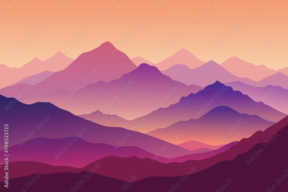 Gradient mountain landscape. Blurred volumetric silhouettes of hills. Vector wavy background with mountain slopes in fog. Desert