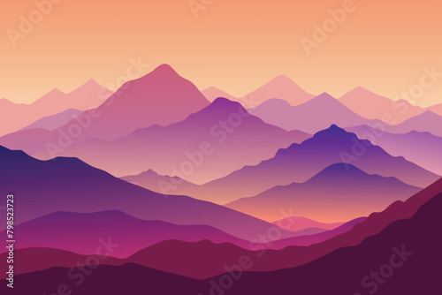 Gradient mountain landscape. Blurred volumetric silhouettes of hills. Vector wavy background with mountain slopes in fog. Desert © mobarok8888