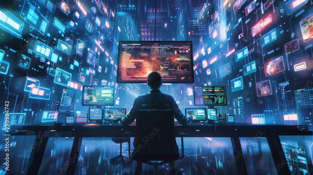 A cyber wizard orchestrates the digital symphony of data A cyber wizard orchestrates the digital symphony of data