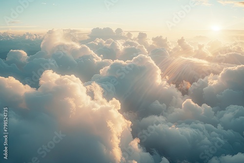 Tranquil Sky: A Morning Beauty from Above - High White Clouds & Vibrant Sunlight