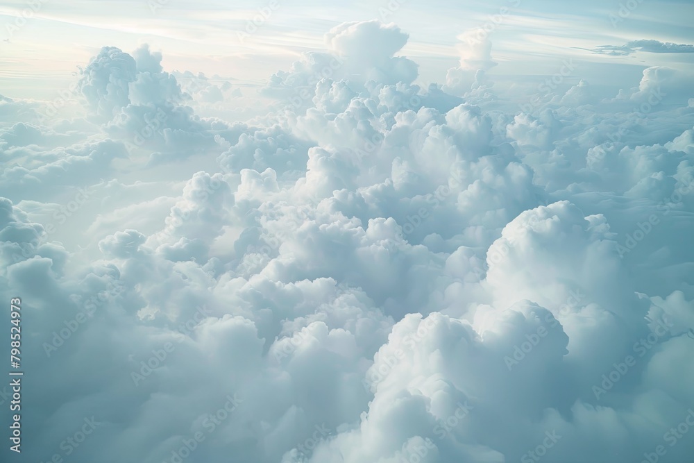 Majestic Cloudscapes: Panoramic Morning View of High White Clouds from Plane Perspective Majestic Cloudscapes: Panoramic Morning View of High White Clouds from Plane Perspective