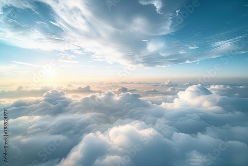High white clouds: Majestic morning panoramic view from plane perspective photo