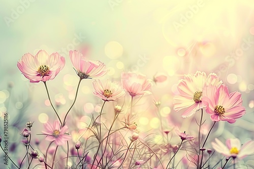 Vintage Spring Meadow: Sun Plants and Little Flowers in Soft-Focus Pastel Scene