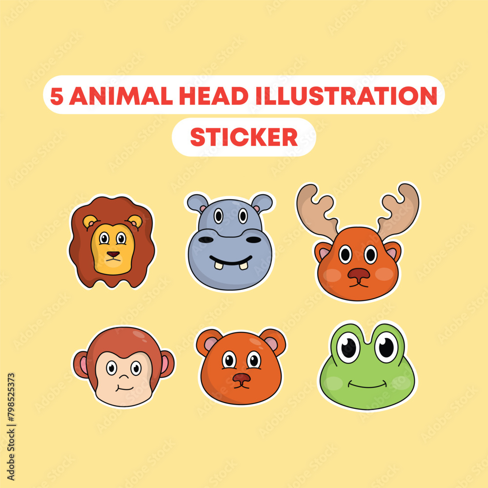 set icon head cute animal cartoon hippo,monkey,lion,frog,deer,bear head vector illustration. animal head sticker concept. flat style cute set icon head cute animal cartoon hippo,monkey,lion,frog,deer,bear head vector illustration. animal head sticker concept. flat style cute