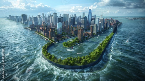 Underwater Barrier System, Tidal Surge Control, Coastal City, Sea Level Rise, Climate Change, Environmental Protection, Coastal Infrastructure, Flood Prevention, Water Management, Urban Resilience photo