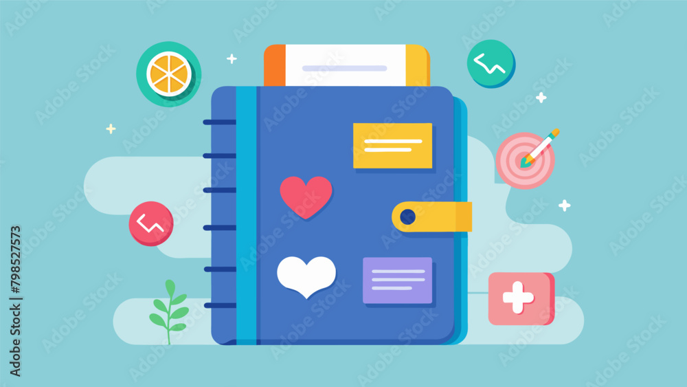 A workbook filled with diary cards and coping strategies for managing strong emotions an integral part of Dialectical Behavior Therapy DBT for BPD.. Vector illustration A workbook filled with diary cards and coping strategies for managing strong emotions an integral part of Dialectical Behavior Therapy DBT for BPD.. Vector illustration