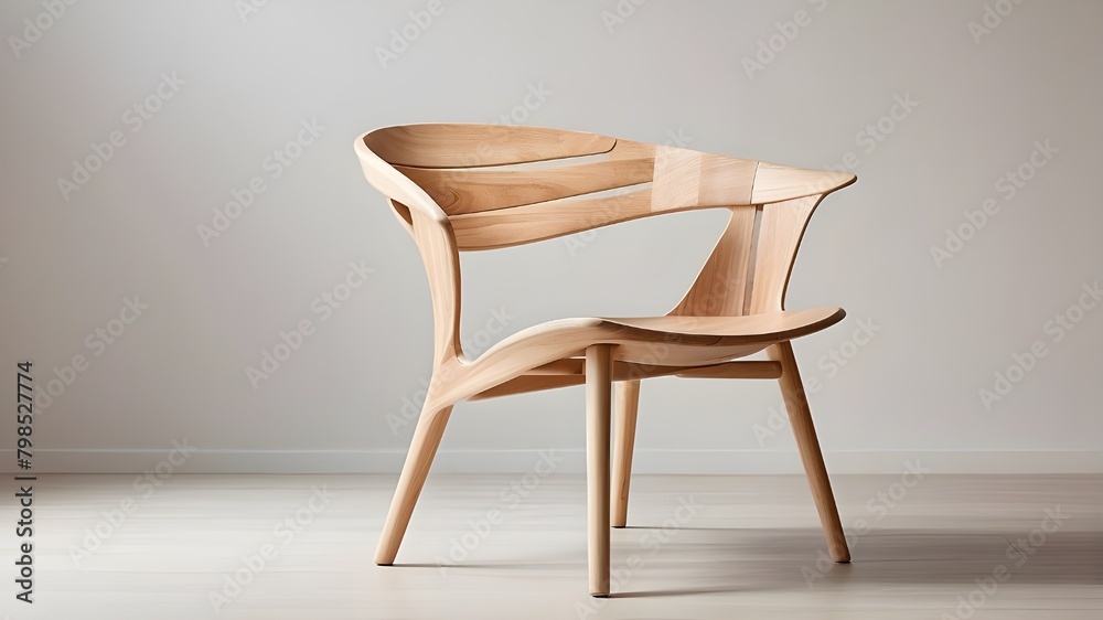 Obraz premium A minimalist wooden chair with clean lines and natural grain patterns 