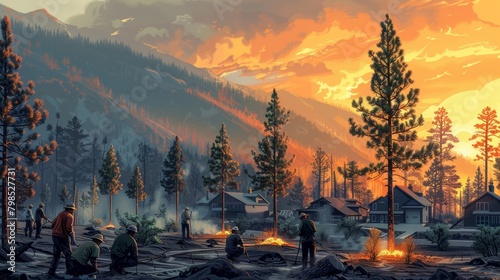 Genetically Modified Fire-Resistant Trees Planted in Wildfire-Prone Community - Environmental Conservation Concept for