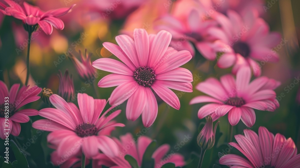 Fototapeta premium Pink Daisy Flowers in the Warmth of Spring