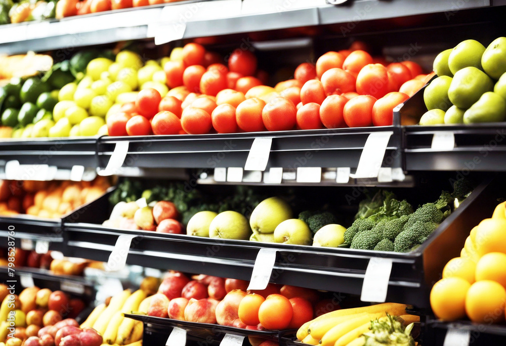 'supermarket shelf vegetables fruits fresh store market grocery fruit shop food retail produce sell buy vegetable variety background product section row business hypermarket good super'