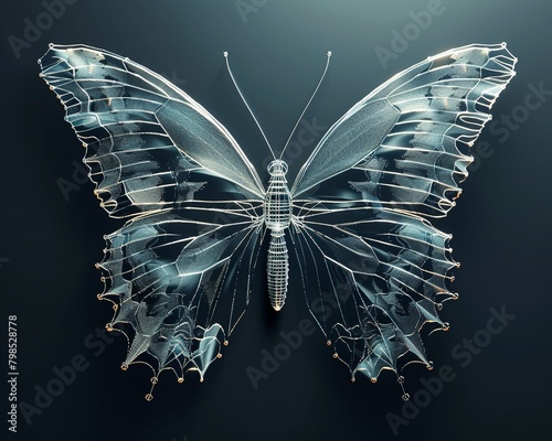 Wireframe butterfly with detailed wings photo