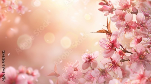 Artistic floral background of sakura branch, beautiful pink cherry blossom in pastel color style for background, vintage background.