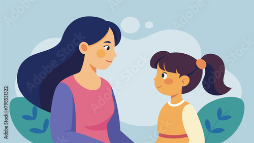 A mother and daughter have a heartfelt discussion about the challenges of motherhood finding comfort in each others similar experiences.. Vector illustration