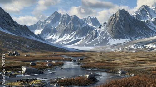 Thawing Permafrost in High Mountain Range: Impact on Landslides and Water Streams - Environmental Science Concept photo
