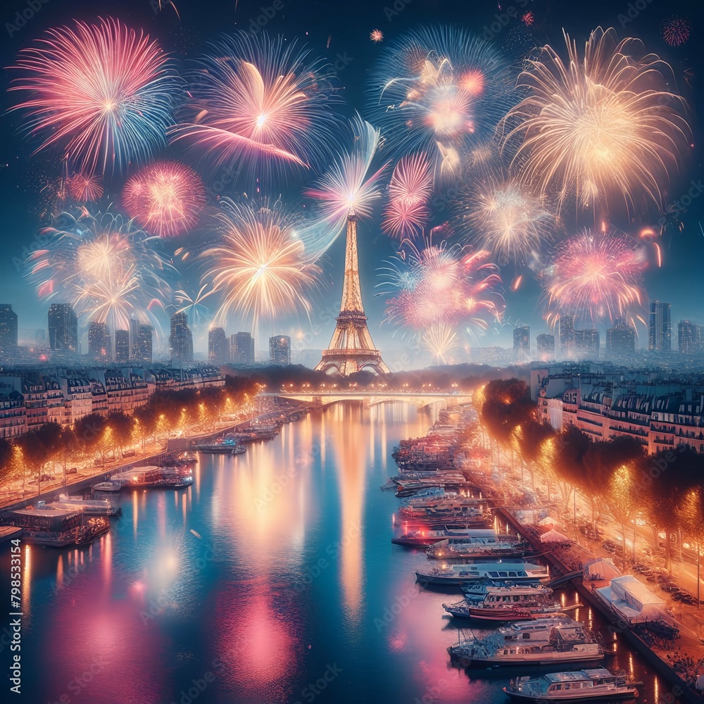 Naklejka premium fireworks over the river