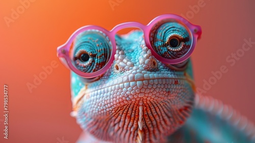 Colorful Chameleon in Detailed Scales and Vibrant Skin Close-Up Portrait