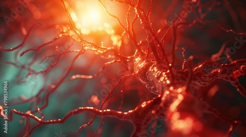 A dramatic lighting effect on an artery model, highlighting the intricate branching network with a focused beam of light. 
