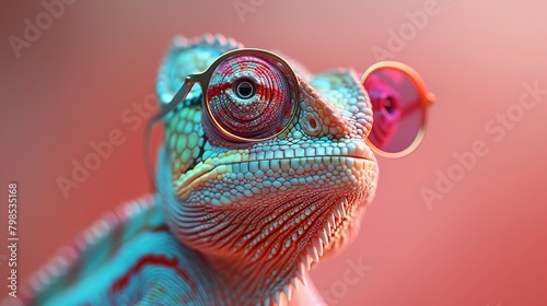 Colorful Chameleon in Detailed Scales and Vibrant Skin Close-Up Portrait