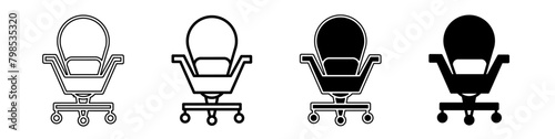 Black and white illustration of a chair. Chair icon collection with line. Stock vector illustration. photo