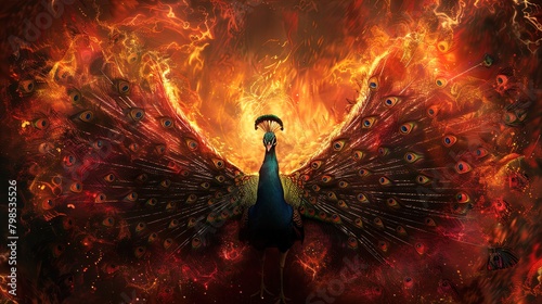 Majestic Peacock in a Fiery Dance: Radiance Unleashed. photo