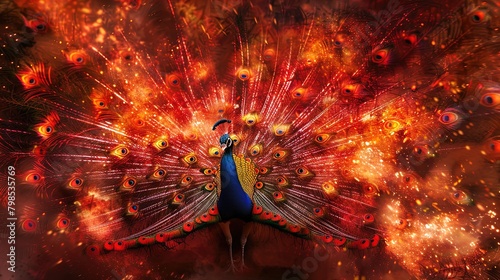 Majestic Peacock in a Fiery Dance: Radiance Unleashed. photo