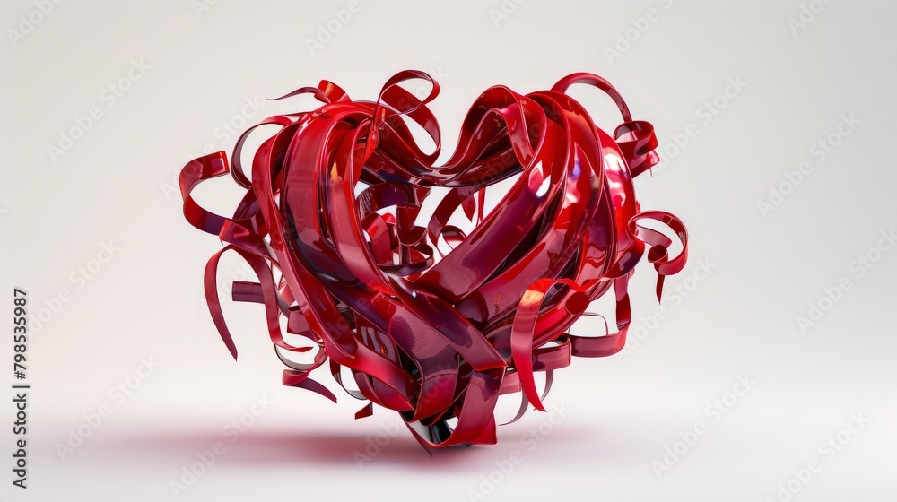A heart-shaped sculpture made from flowing ribbons in various shades of red, representing the vital movement of blood through the heart. A heart-shaped sculpture made from flowing ribbons in various shades of red, representing the vital movement of blood through the heart.