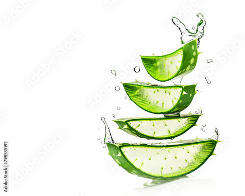 Aloe vera leaves and slices with water drops