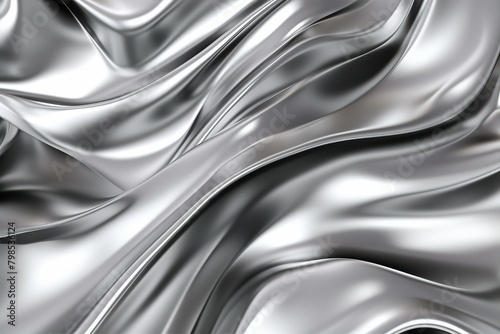 Satin Silver Wave Texture: Abstract liquid metallic design with flowing waves on a smooth satin background