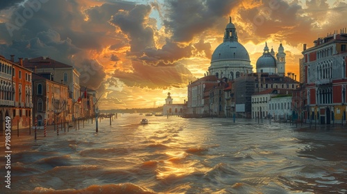 Venice, Italy - Historic City Flooded with Water Reaching Windows of Ancient Buildings photo