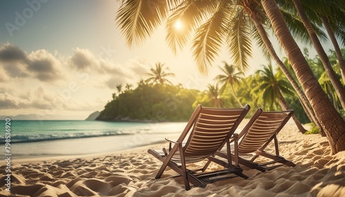 "Summer Bliss: Relaxing on a Tropical Beach"beach, sea, sand, palm, ocean, tropical, tree, travel, summer, water, island
