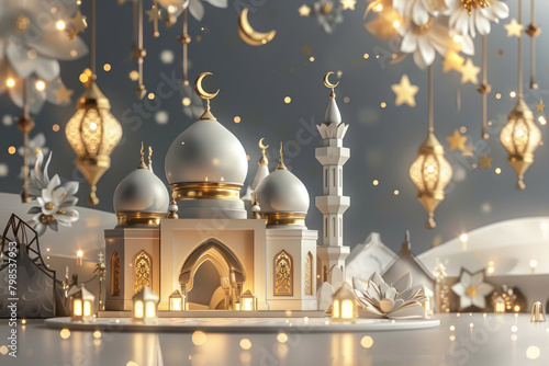 Eid Adha Mubarak with light luxurious crescen template islamic ornate greeting card.