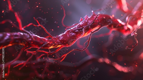 A photorealistic image of a pulsating artery beneath the skin, emphasizing the rhythmic flow of blood with a slight blur effect.   photo