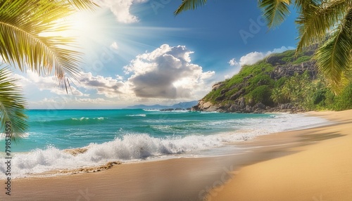 "Sunny Days Ahead: Your Ultimate Summer Holiday Background"beach, sea, ocean, sky, sand, water, summer, tropical, coast, landscape 